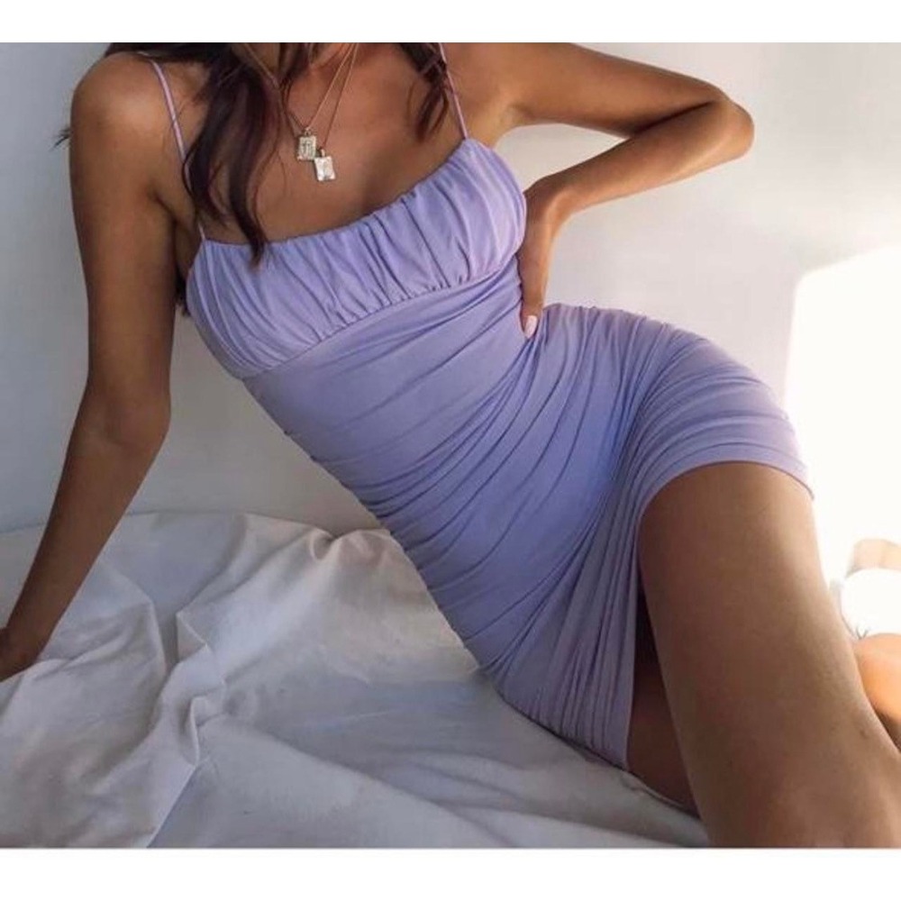 Princess Polly Mini Dress Women US 4 Lilac Purple Ruched Bodycon Spaghetti Strap